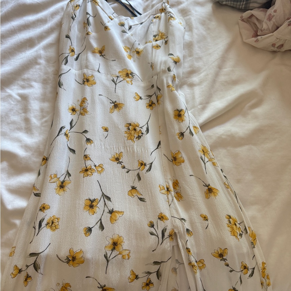 Forever 21 White and Yellow Floral Midi Dress